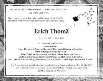 Traueranzeige von Erich Thomä von Südthüringer Presse