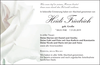 Traueranzeige von Heidi Friedrich von Neue Presse Coburg