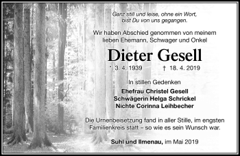Traueranzeige von Dieter Gesell von Südthüringer Presse