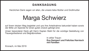 Traueranzeige von Marga Schwierz von Neue Presse Coburg