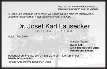 Traueranzeige von Lausecker Josef Karl von Frankenpost