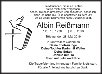 Traueranzeige von Albin Reißmann von Frankenpost