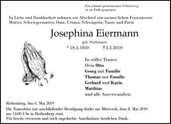 Traueranzeige von Josephina Eiermann von Neue Presse Coburg