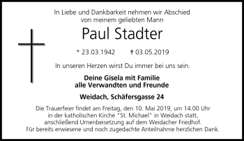 Traueranzeige von Paul Stadter von Neue Presse Coburg