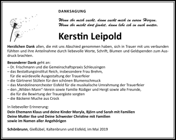 Traueranzeige von Kerstin Leipold von Südthüringer Presse