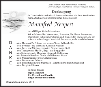 Traueranzeige von Mannfred Neupert von Südthüringer Presse