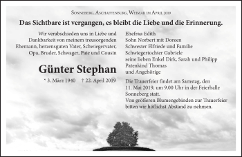 Traueranzeige von Günther Stephan von Südthüringer Presse