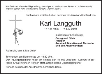 Traueranzeige von Karl Langguth von Neue Presse Coburg
