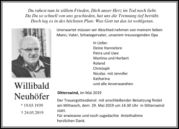Traueranzeige von Willibald Neuhöfer von Neue Presse Coburg
