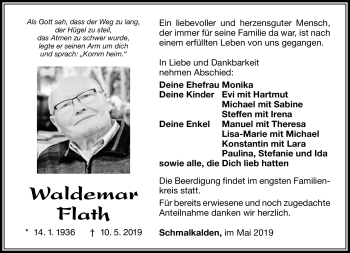 Traueranzeige von Waldemar Flath von Südthüringer Presse