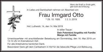 Traueranzeige von Irmgard Otto von Frankenpost