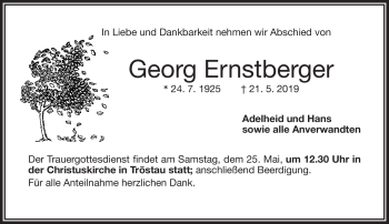 Traueranzeige von Georg Ernstberger von Frankenpost