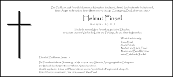 Traueranzeige von Helmut Finsel von Neue Presse Coburg