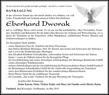 Traueranzeige von Eberhard Dworak von Südthüringer Presse