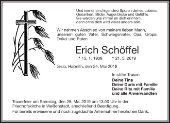 Traueranzeige von Erich Schöffel von Frankenpost