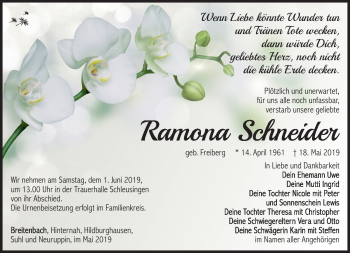 Traueranzeige von Ramona Schneider von Südthüringer Presse