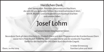 Traueranzeige von Josef Lohm von Neue Presse Coburg