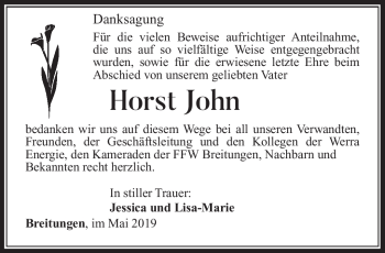 Traueranzeige von Horst John von Südthüringer Presse