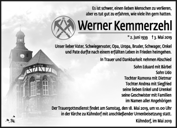 Traueranzeige von Werner Kemmerzehl von Südthüringer Presse