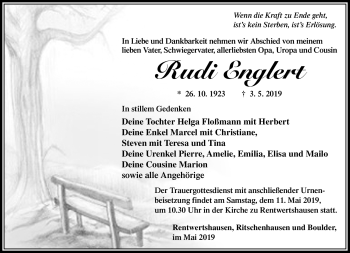 Traueranzeige von Rudi Englert von Südthüringer Presse