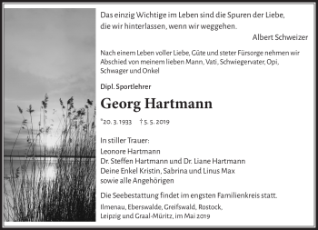 Traueranzeige von Georg Hartmann von Südthüringer Presse