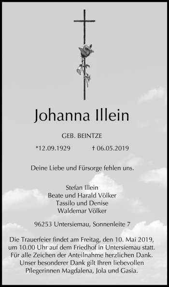 Traueranzeige von Johanna Illein von Neue Presse Coburg