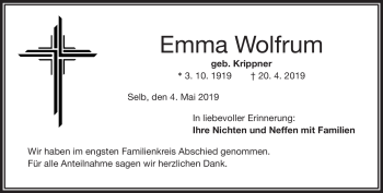 Traueranzeige von Emma Wolfrum von Frankenpost