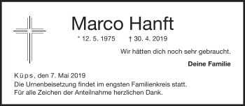 Traueranzeige von Marco Hanft von Neue Presse Coburg