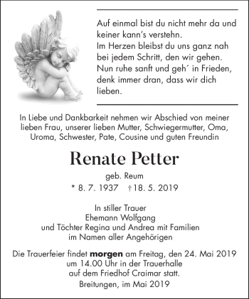 Traueranzeige von Renate Petter von Südthüringer Presse