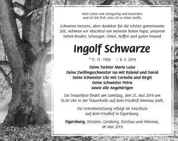 Traueranzeige von Ingolf Schwarze von Südthüringer Presse