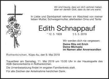 Traueranzeige von Edith Schnappauf von Neue Presse Coburg
