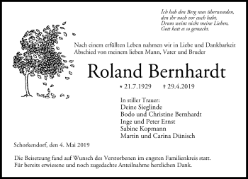 Traueranzeige von Roland Bernhardt von Neue Presse Coburg