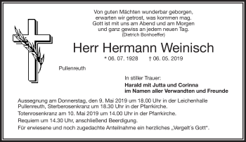 Traueranzeige von Hermann Weinisch von Frankenpost