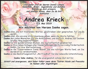 Traueranzeige von Andrea Krieck von Südthüringer Presse