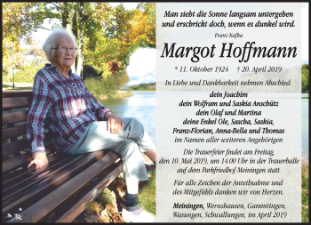 Traueranzeige von Margot Hoffmann von Südthüringer Presse