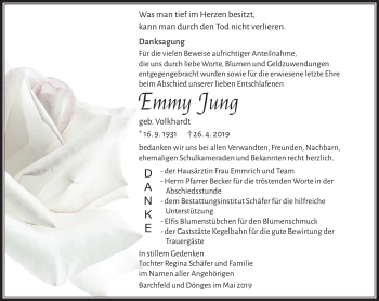 Traueranzeige von Emmy Jung von Südthüringer Presse