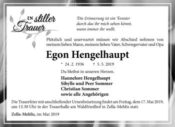 Traueranzeige von Egon Hengelhaupt von Südthüringer Presse