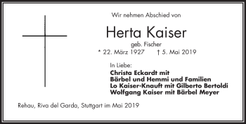 Traueranzeige von Herta Kaiser von Frankenpost