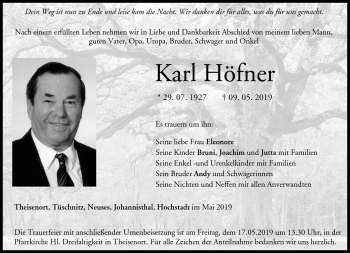 Traueranzeige von Karl Höfner von Neue Presse Coburg