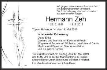 Traueranzeige von Hermann Zeh von Frankenpost
