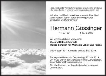 Traueranzeige von Hermann Gössinger von Neue Presse Coburg