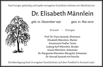 Traueranzeige von Elisabeth Männlein von Neue Presse Coburg