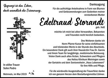 Traueranzeige von Edeltraud Strorandt von Südthüringer Presse