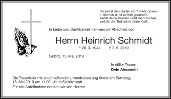 Traueranzeige von Heinrich Schmidt von Frankenpost
