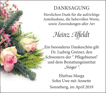 Traueranzeige von Heinz Affeldt von Südthüringer Presse