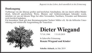 Traueranzeige von Dieter Wiegand von Südthüringer Presse