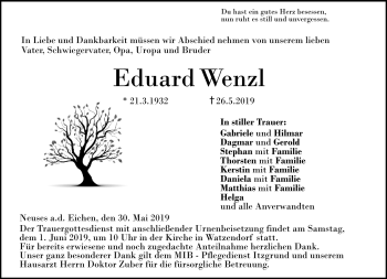 Traueranzeige von Eduard Wenzl von Neue Presse Coburg