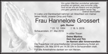 Traueranzeige von Hannelore Grossert von Frankenpost