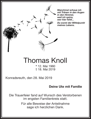 Traueranzeige von Thomas Knoll von Frankenpost