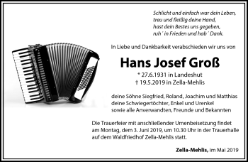 Traueranzeige von Hans Groß von Südthüringer Presse
